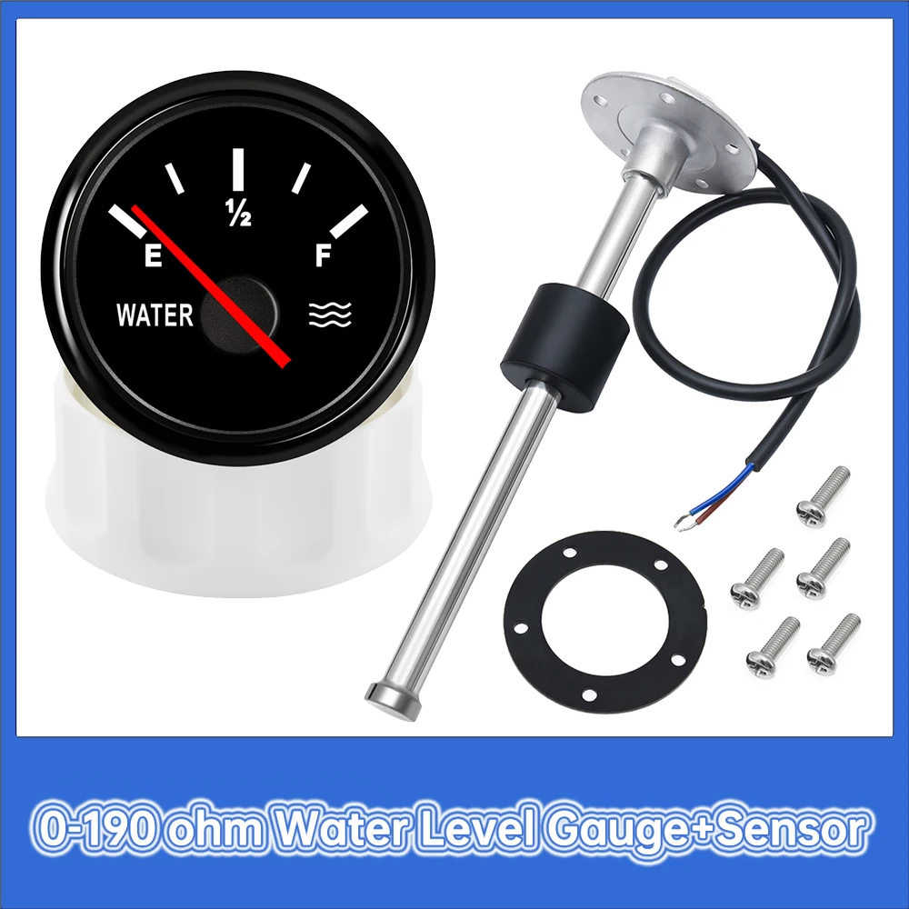 

52mm Water Level Meter Tank Indicator 0-190 Ohm with 100mm~600mm Water Level Gauge sensor for Marine Boat Car Truck