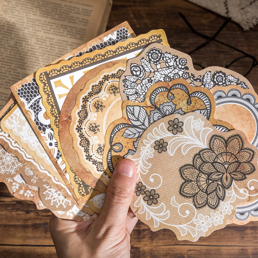 6 Bungkus/LOT Stiker Kertas Pesan Retro Seri Renda Menguning