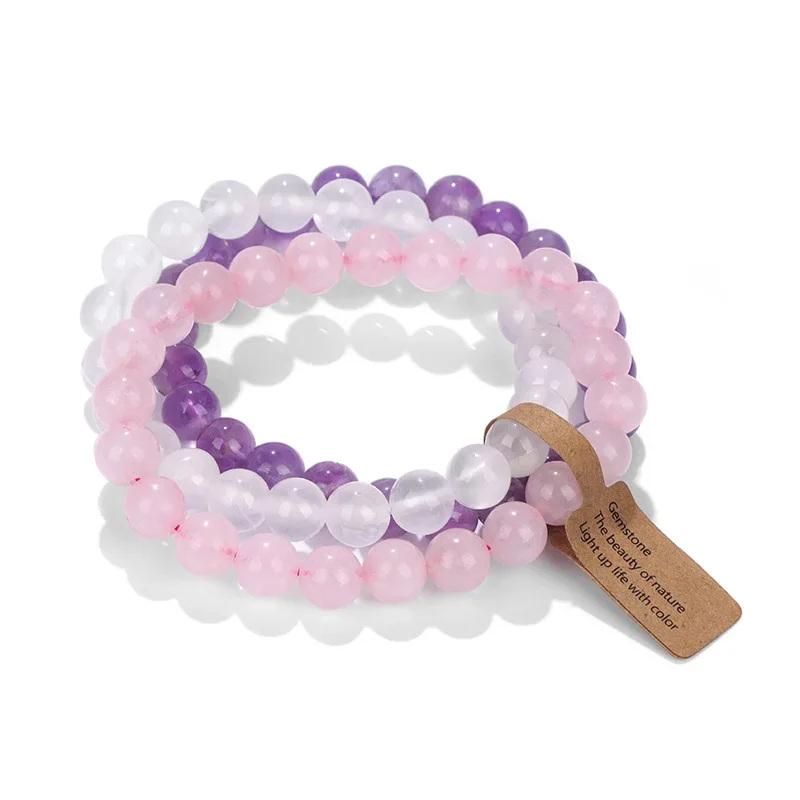 Natural Stone Crystal Beads Semi Precious Women\'s Bracelet Amethyst Multi Layered Combination Bracelet