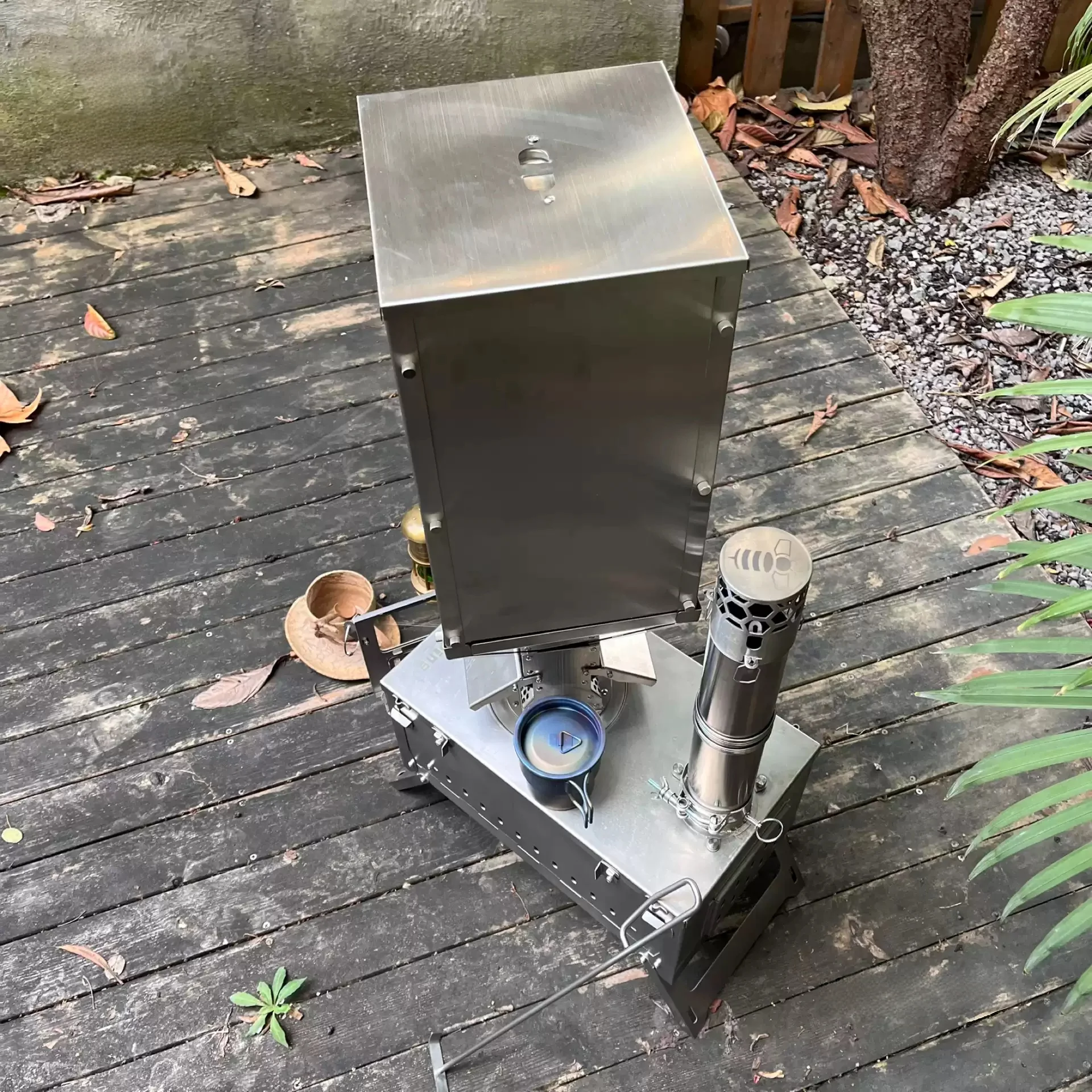 Stainless Steel Wood Stove Compatible Pellet Bin Outdoor Camping Wood Burning Stove Pellet Storage Box