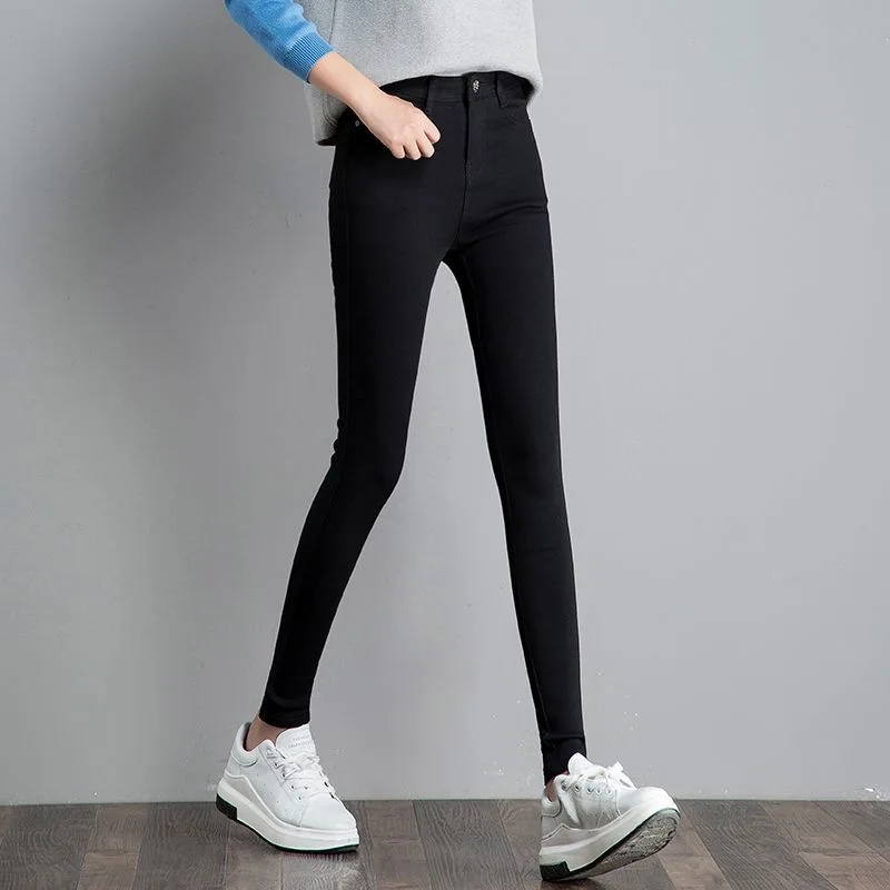 High Waist Black Leggings Women's Spring Summer Elastic Waist Slimming Long Pants Thickened Comfortable Stretchy Trousers