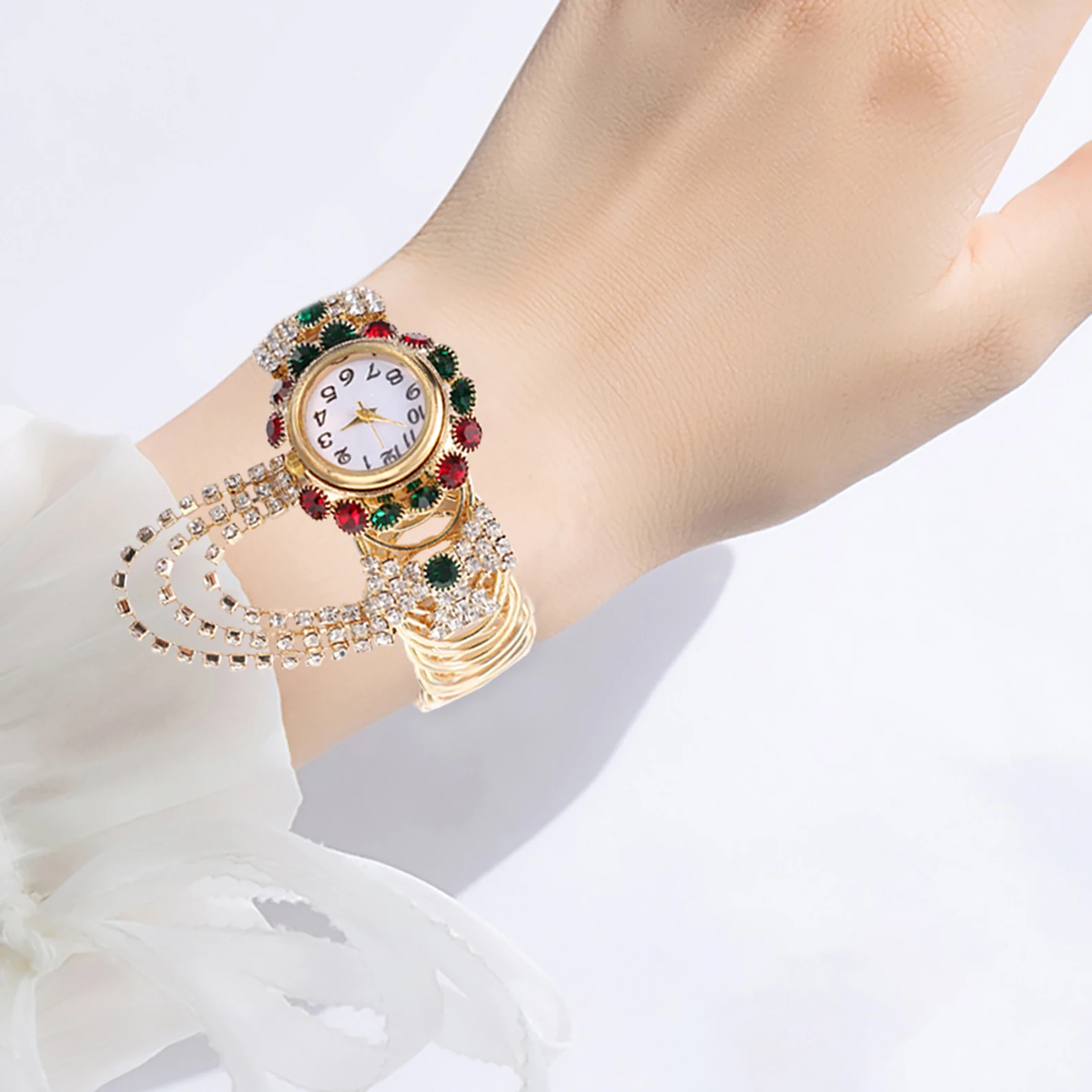 

Diamond Prong Chain Watch Waterproof Rhinestone Quartz Alloy Ladies Girls Fashion Bracelet Watches for Women Stylish Timepiece