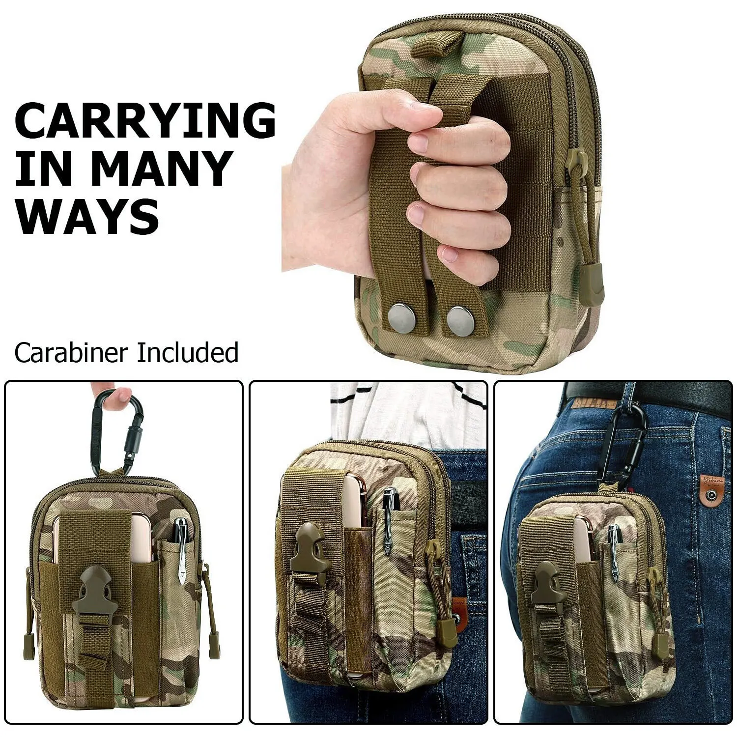 Tactical Waist Belt Bag Universal Outdoor Wallet Zipper Multi-Function Pouch Phone Cases Gadget Pocket with Ring Mountain Buckle
