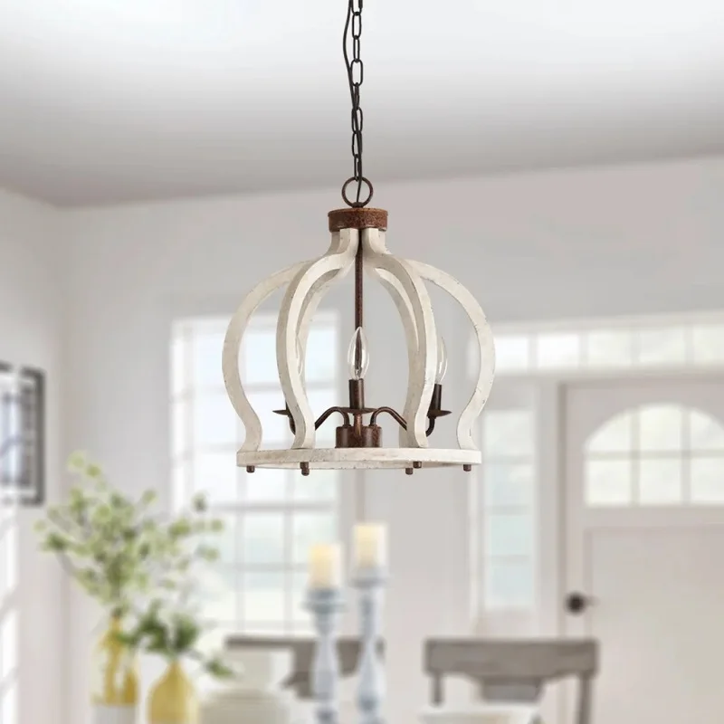 French Country Wood Chandelier Retro Minimalist Home Art Crown Restaurant Lighting Foyer Bedroom Room Lamps