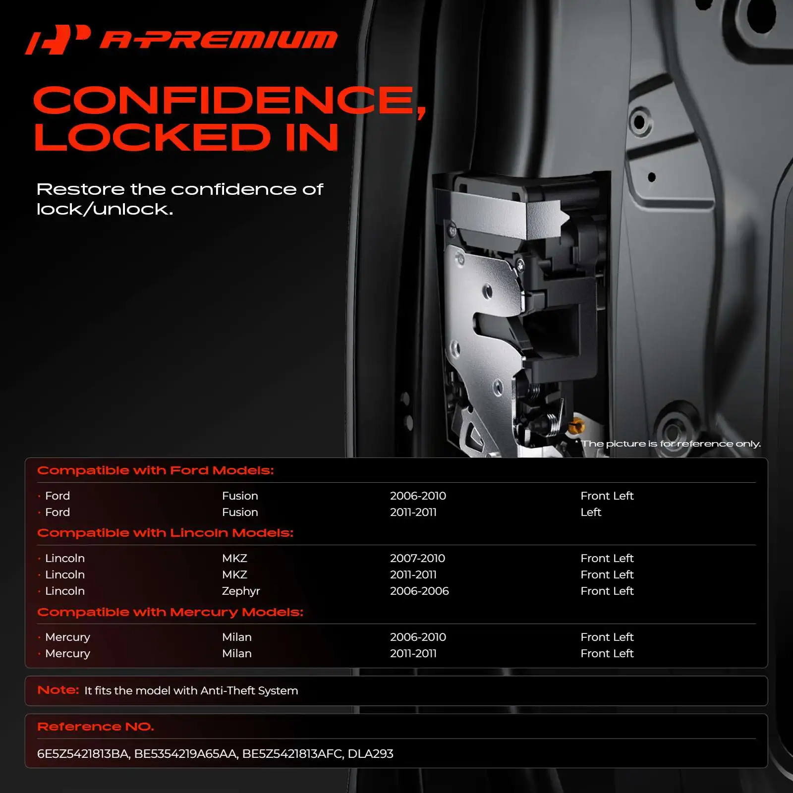 A-Premium Front Left Door Lock Actuator for Ford Fusion 2006-2011 Lincoln MKZ 2007-2011 Zephyr 2006 Mercury Milan 2006-2011
