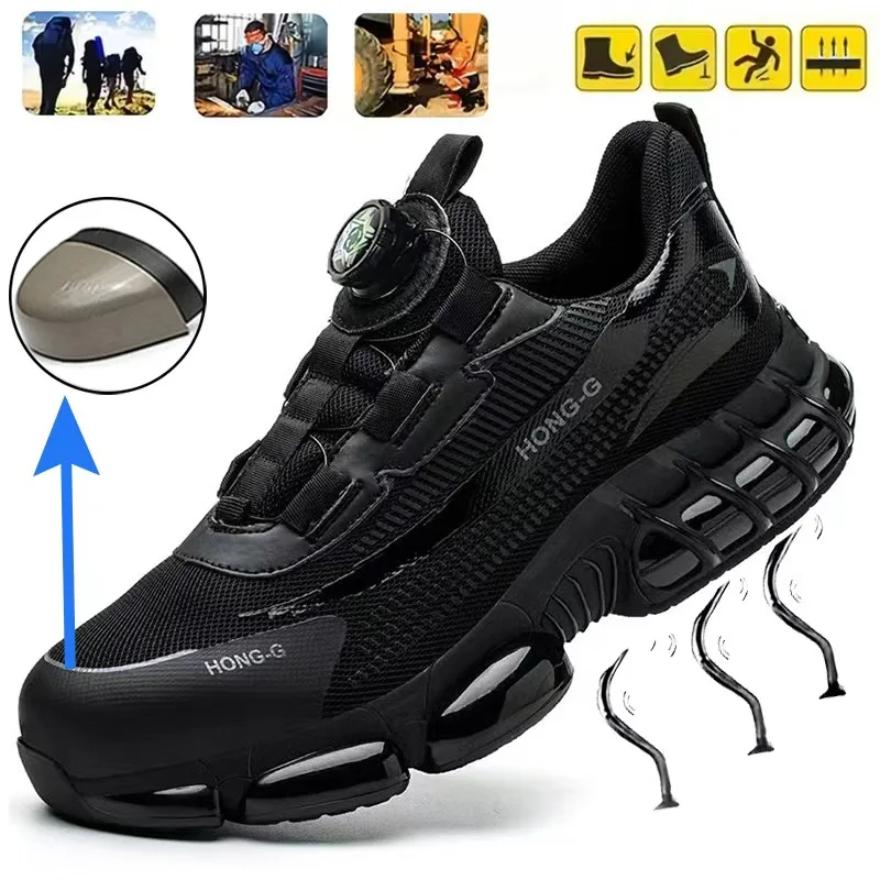 Modische Sicherheitsschuhe und Arbeitsschuhe mit drehbarem Knopfverschluss für Herren, stoßfest, durchtrittsicher, Bergbaustiefel, Herren-Sneaker, Sicherheitsarbeitsschuhe für Herren – Detail 4