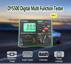 DUOYI DY5500 4 in 1 Digital Multi-function Multimeter-Insulation Earth Tester 0.01ohm to 2000ohms Voltmeter Phase Indicator