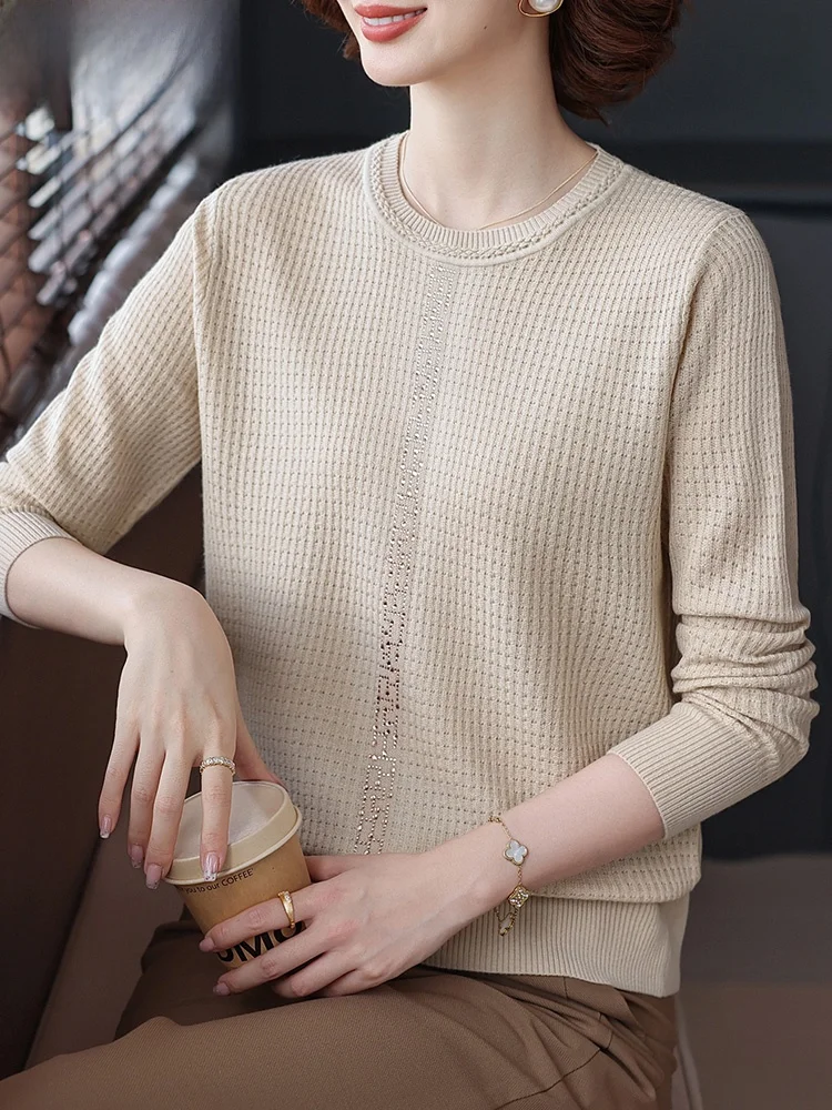 

Ele Knitted Top for Middle-Aged Mothers Autumn Faion Anti-Aging Korean Sle Loose Fit round Ne Single Piece Daily Wear