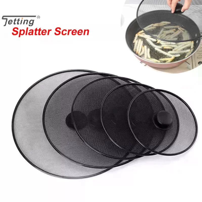 Black Splatter Screen Anti Grease Frying Pan Oil Proof Guard Lid Fine Mesh Splash Guard Pot Cover Lid Kitchen Tools