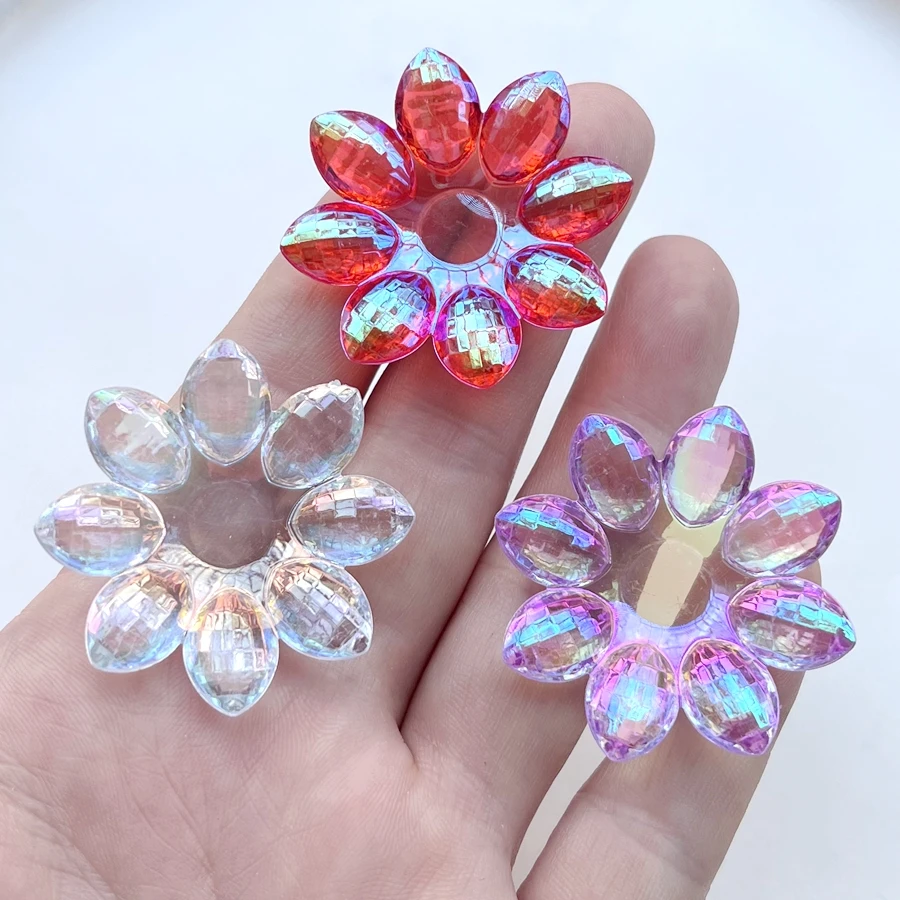 32mm/40mm Shiny AB Color Flowers Acrylic Crystal Rhinestone diy Jewelry decoration Hand-decorated rhinestone 8pcs/lot