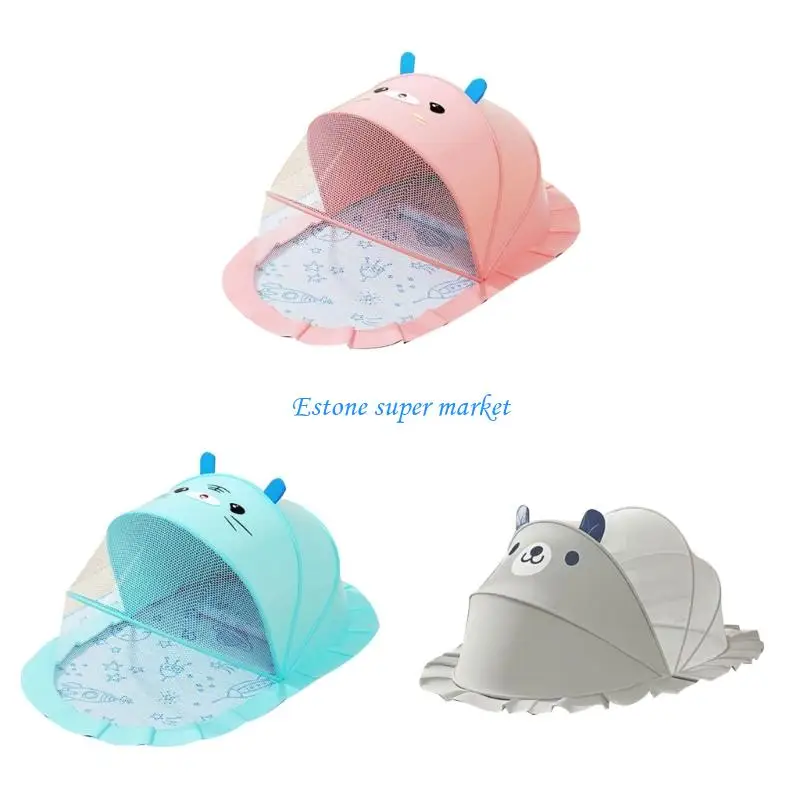 

090B 360 Degree Protective Crib Canopy Fly Net with Lovely Pattern Accent Block Bugs Sunlight Promotes Restful Sleep