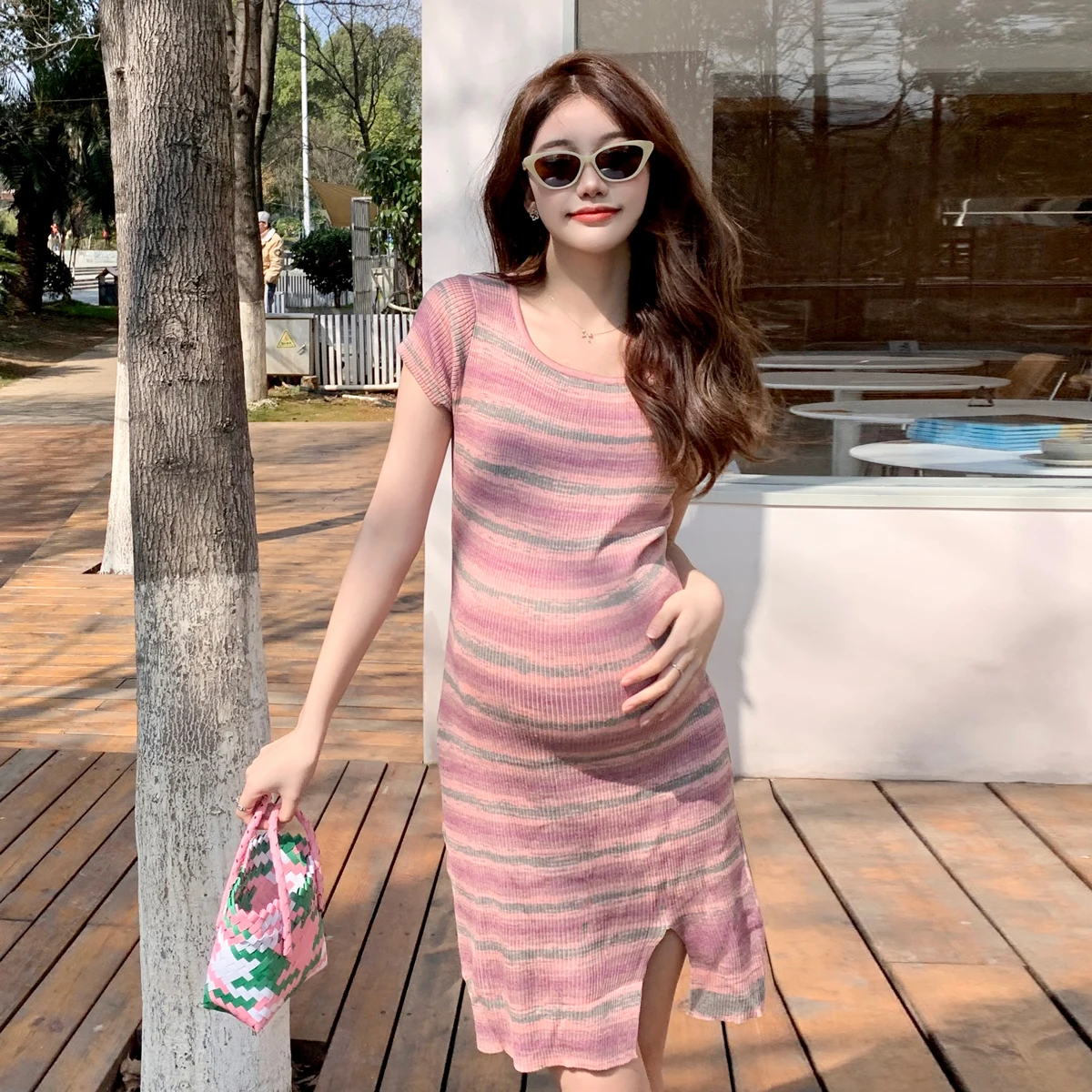 minivestidos-de-moda-para-mujer-embarazada-vestido-de-punto-a-rayas-azul-y-rosa-para-verano-vestido-de-maternidad-con-cuello-redondo-y-manga-corta