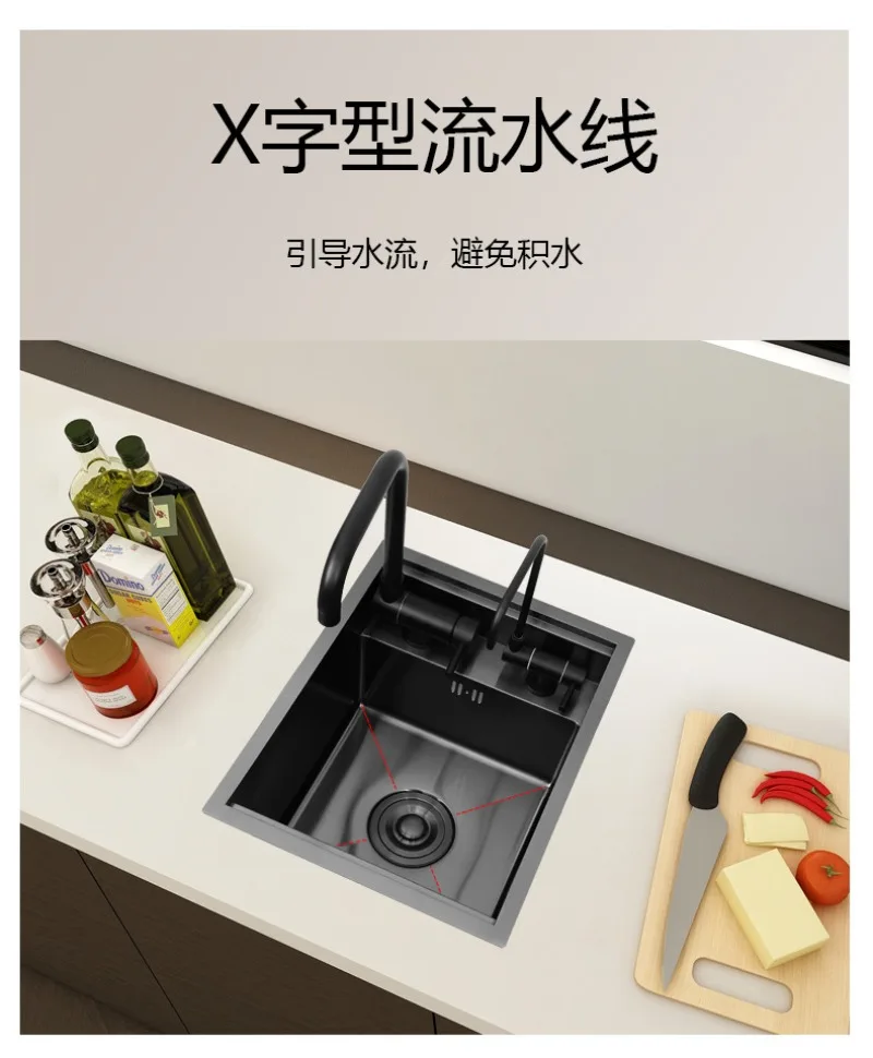 숨겨진 싱크대 304 스테인레스 스틸 단일 슬롯 소형 바 카운터 야채 세척대 블랙 미니 아일랜드 싱크대 투명