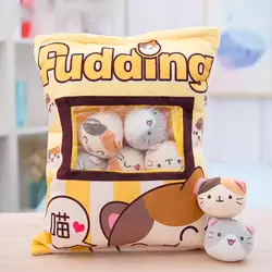 Cute Cat Snack Stuffed Dolls Pillow Pudding Decorative Dolls With Cat Pudding Kawaii Toy Plush Pillow Kids Birthday Gifts