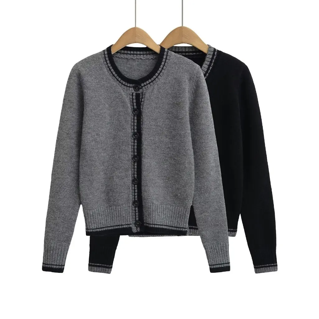 

Women's Double Contrast Color Knitted Cardigan Slim-fit Elegant Long-Sleeved Top American-style High-end Outerwear