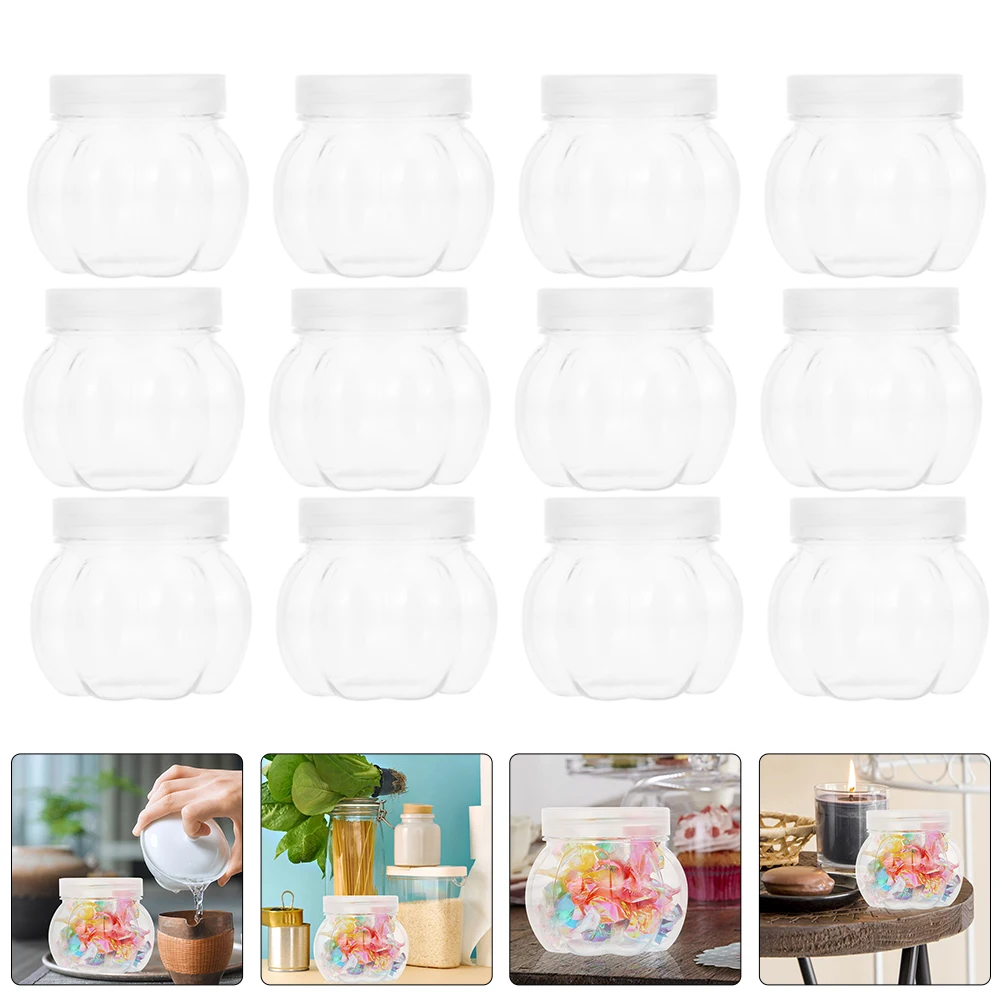 

20 Pcs Clear Candy Jar Pumpkin Jars Holder for Desk With Lid Container Small Lids Plastic Bottles Halloween