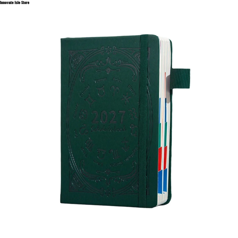 A5 2027 Constellation Pattern Calendar Notebook PU Leather English Schedule Planner Notepad Bookmark Constellation Cover