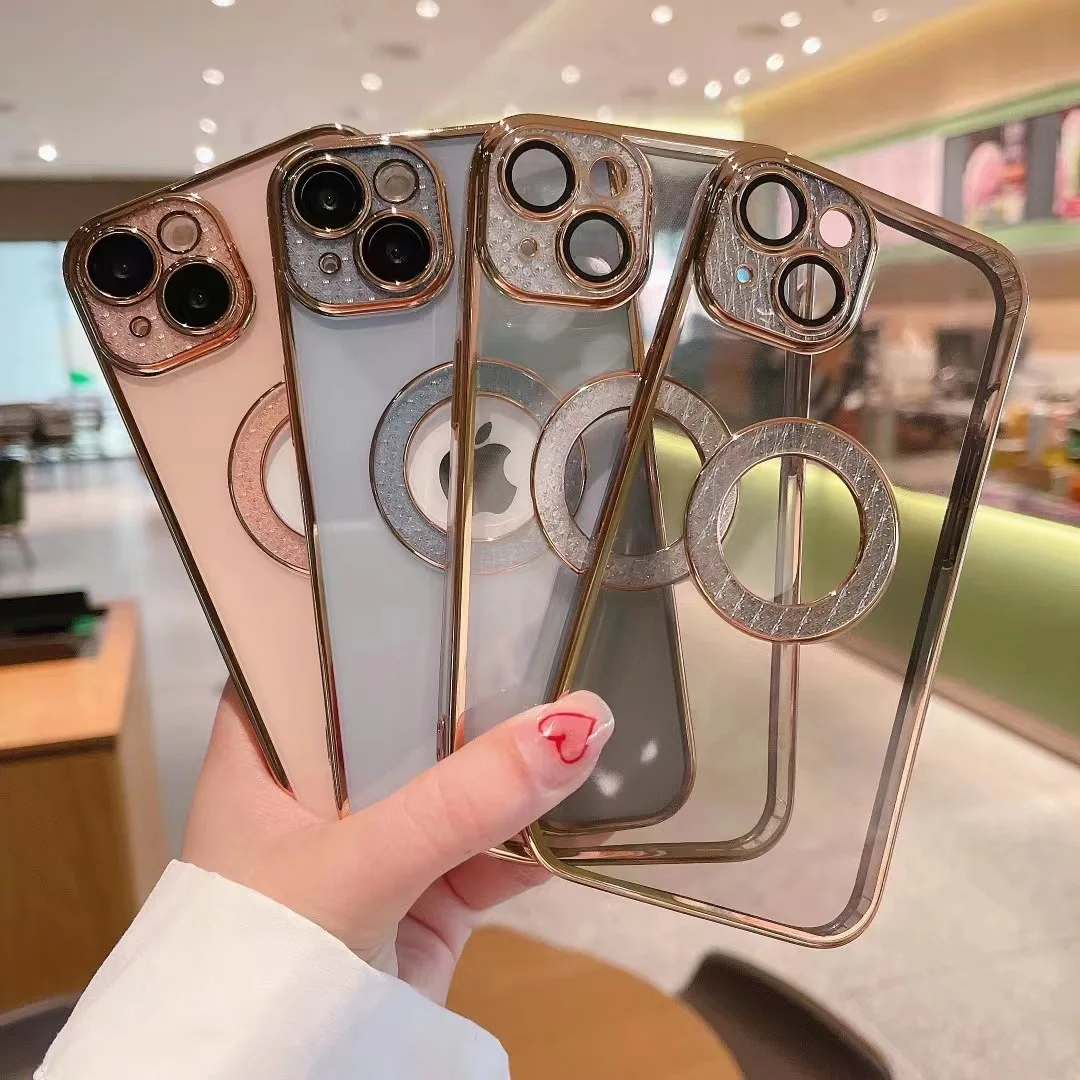 10 piece Fashion Diamond Lens Film Plating TPU Phone Case for IPhone 13 Pro Max 11 Pro Max 12 Pro Max with Hole Shockproof Cover