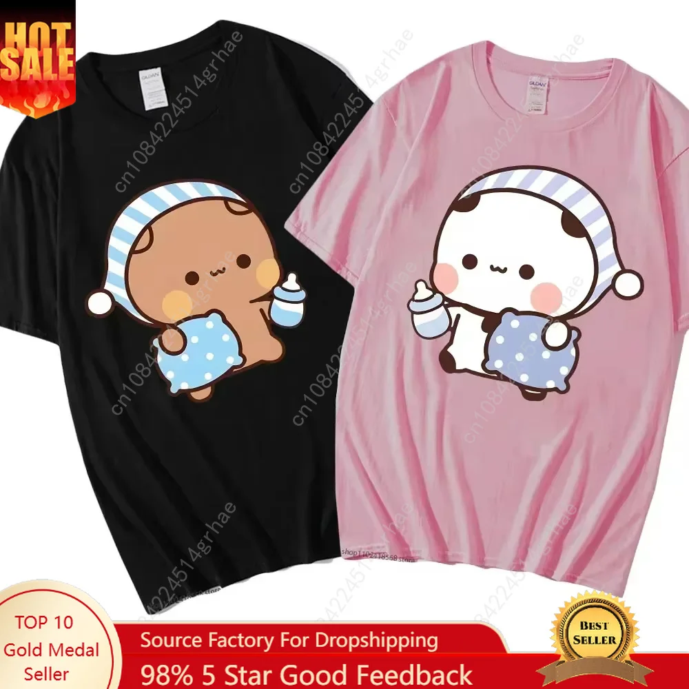 

Couple Tshirt Kawaii Cute BuBu Panda Going To Sleep with DuDu Bear Graphic Tshirt Women Clothes Sleeve Tops Tee Women's Clothing
