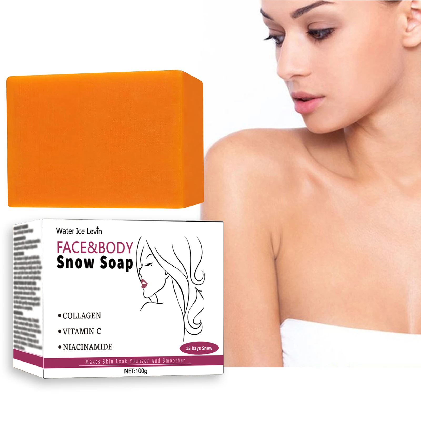 Collagen & Vitamin C Face & Body Soap with Niacinamide, Brightening Moisturizing Bar for Glowing, Smooth Skin 100g