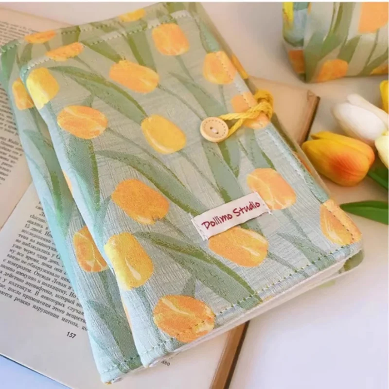 A6 Ins Tulip Fabric Cover Binder Handbook Girl Student Writing Grid and Blank Sketchbook Cute Portable Diary Journal Stationery