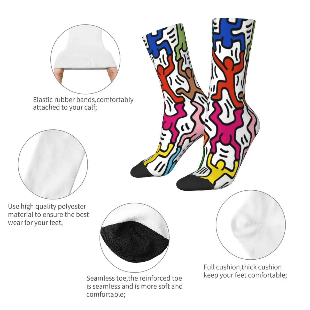 Hip-hop Dance Right Pop Art Sports Socks Haring Polyester Crew Socks for Unisex Sweat Absorbing