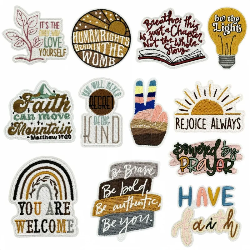 

Graffiti English Letter Kind Book Faith Iron-on Sew Embroidery Badge Patches DIY T-shirt Hat Backpack Clothing Appliques Sticker