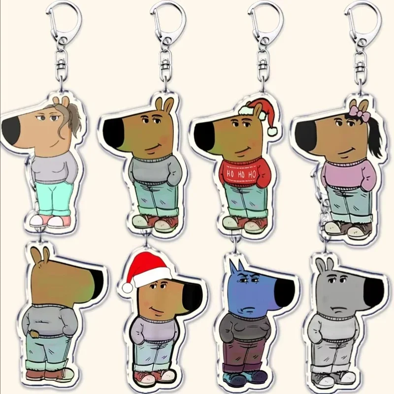 Cute Dog Head Anime Just A Chill Guy Meme Cartoon Acrylic Keychain Christmas Gift Bag Jewelry Pendant for Friends Holiday Gift