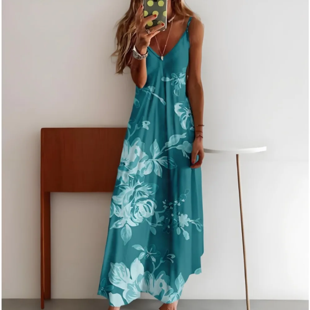 Vestido de noche de flores con cuello en V para verano, maxivestido de playa, elegante, de lujo, informal