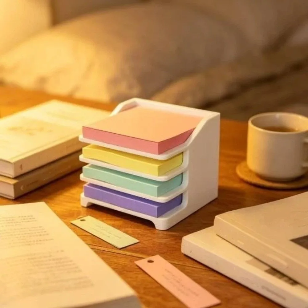 Multi-Purpose Stackable Sticky Note Holder Layer-Divided Plastic Memo Pad Holder Anti-Tip 3D Printing Note Storage Box Home Use