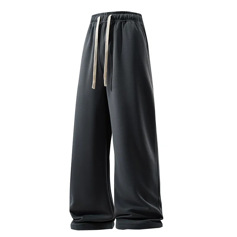 Pantalón de pierna ancha para hombre, pantalón de chándal informal y transpirable, versátil, elástico, de cintura alta, con cordón, recto y holgado, a la moda