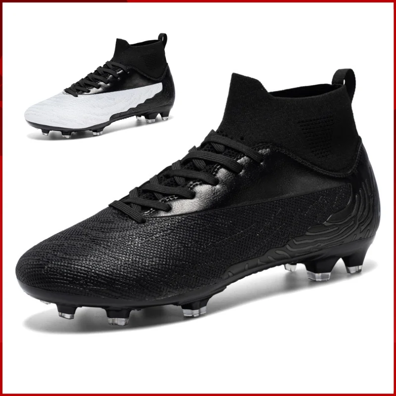 

All Black Color Unisex Soccer Shoes Long Spike Ankle Indoor Turf Lightweight Performance Training Football Shoes Soft Ground