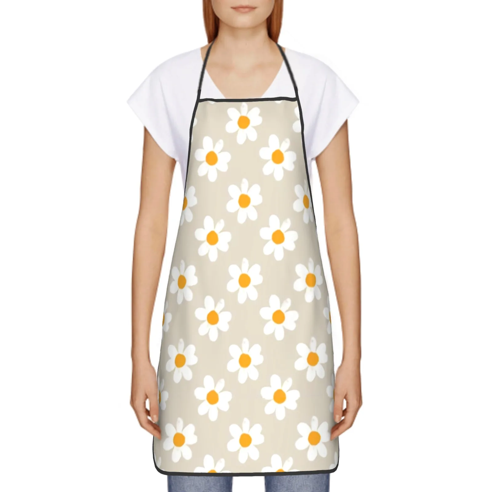 Summer Flowers Polyester locking hem Apron Home Cooking Baking Kitchen Cute Daisy Apron