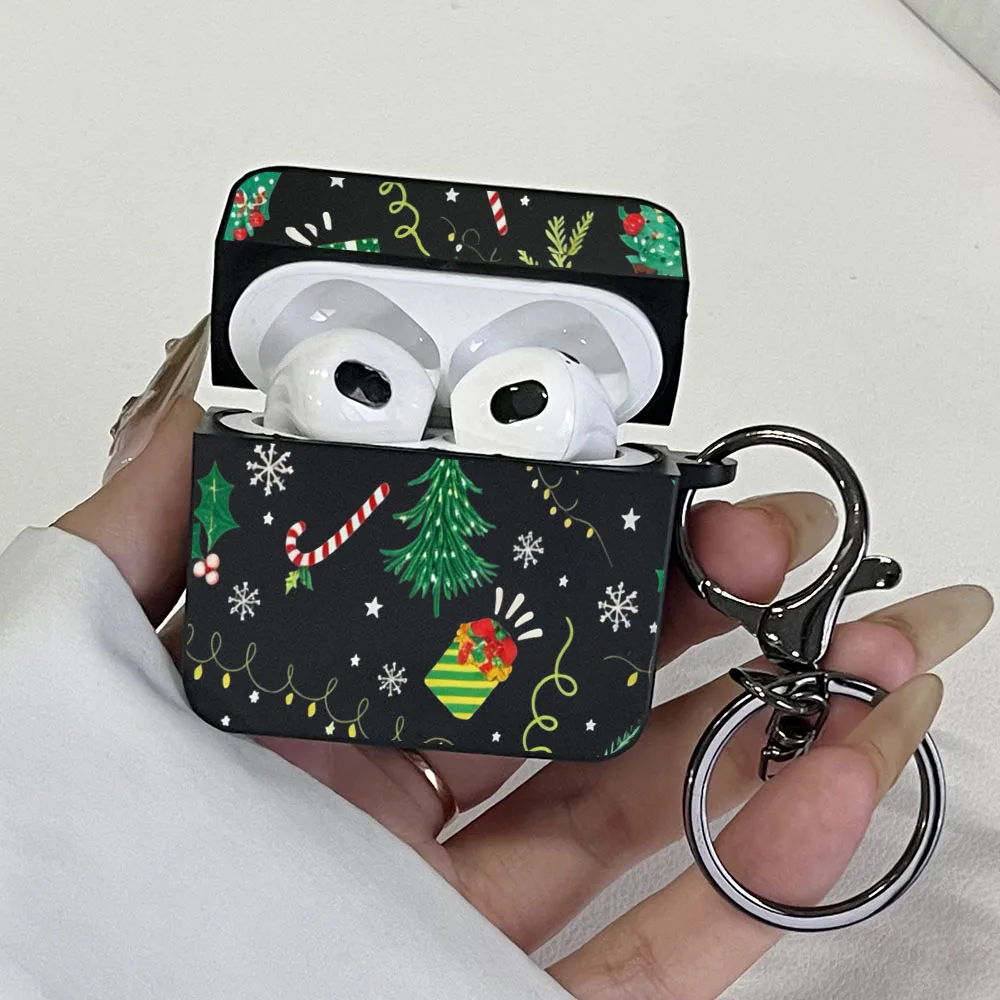 

Christmas Tree Snowflake Black Shockproof Headphone Case for AirPods Pro 2, Pro, AirPods 4, 3, 1or2 Earphone Cover with Keychain