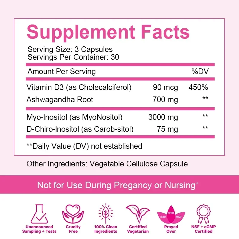 Kexinsh Myo-Inositol & D-Chiro Inositol Capsules Ideal Dosage for 40:1 Ratio for Ovarian Health Support and Balance