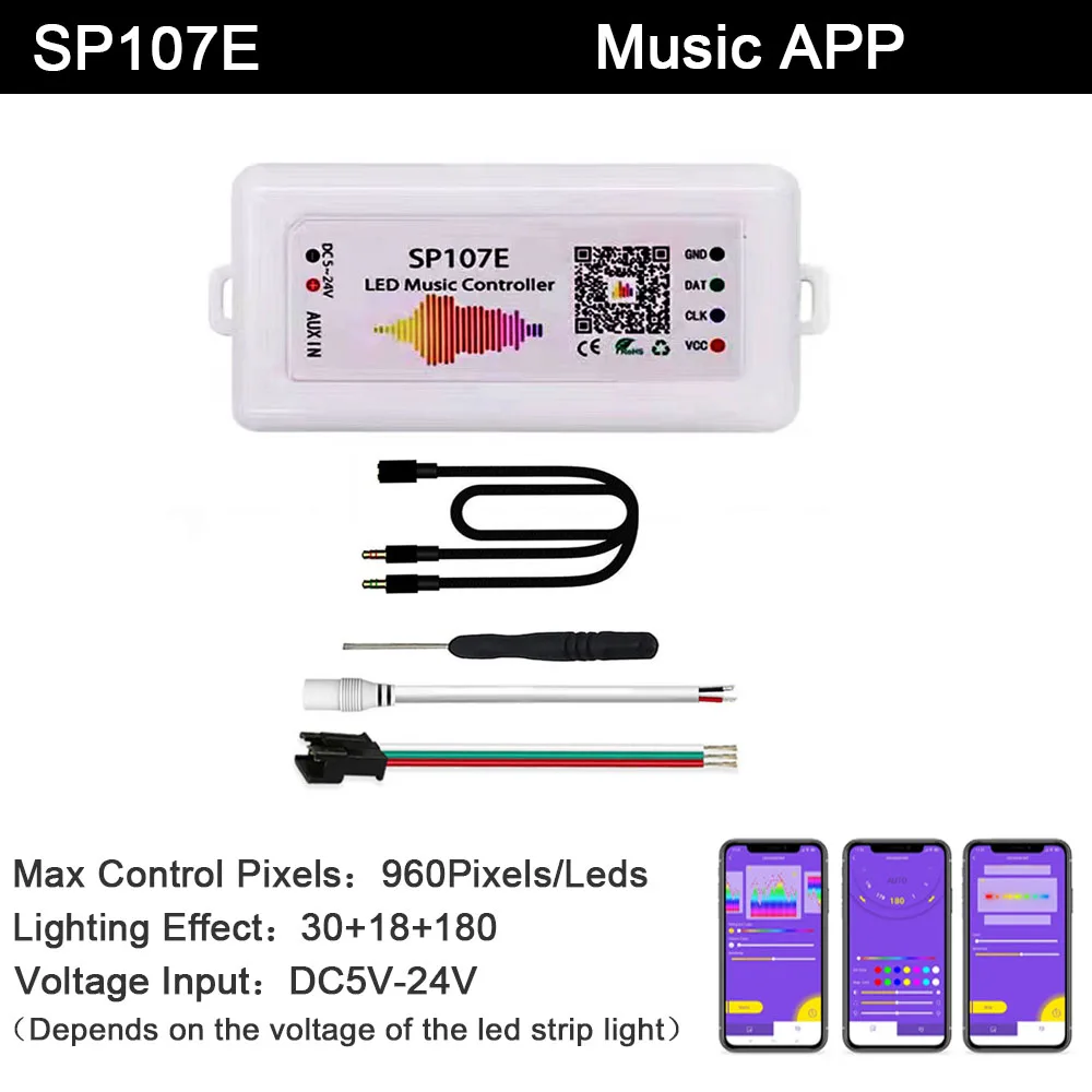 WS2812B WS2811 LED Strip Light Bluetooth/Music/WIFI/USB Pixels Controller SP107E SP108E SP110E SP511E SP801E SP002E DC5V-24V