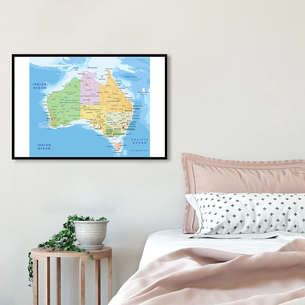 84*59 Cm De Australië Politieke Kaart Road Route Map Wall Art Poster Canvas Schilderij Home Decoratie Kinderen School levert