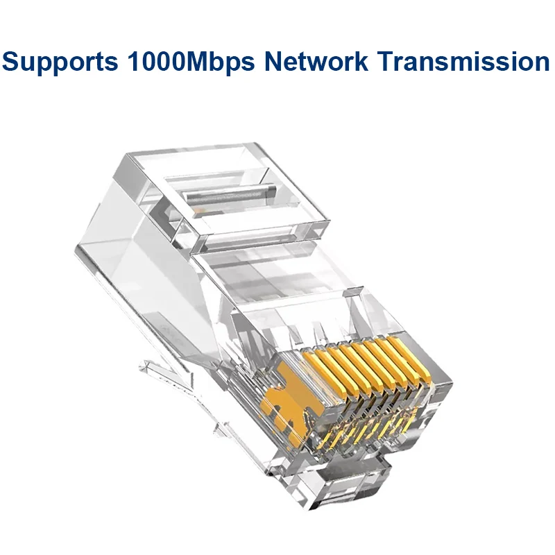 OULLX 20/50/100PCS 50U Cat6 Cat6e RJ45 1000Mbps Ethernet Cables Module Plug Network Connector RJ45 Crystal Heads Gold Plated