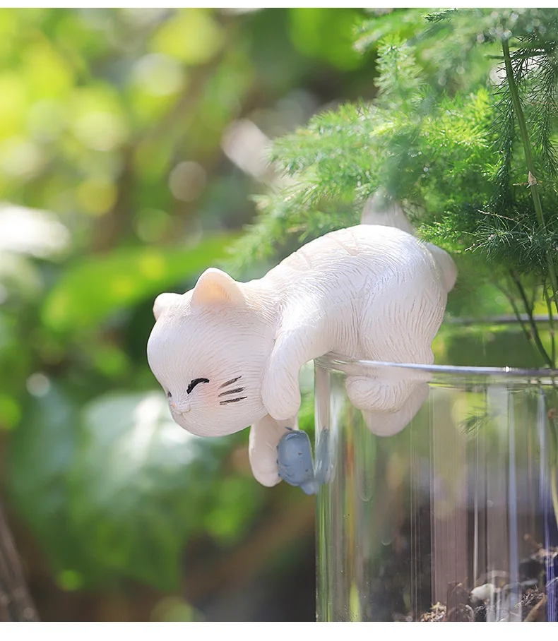 4pcs Climbing Kitten Figurines Cute Hanging Cat Decoration Ornaments for Flower pots, Fish Tank, Micro-landscape Tabletop Decor