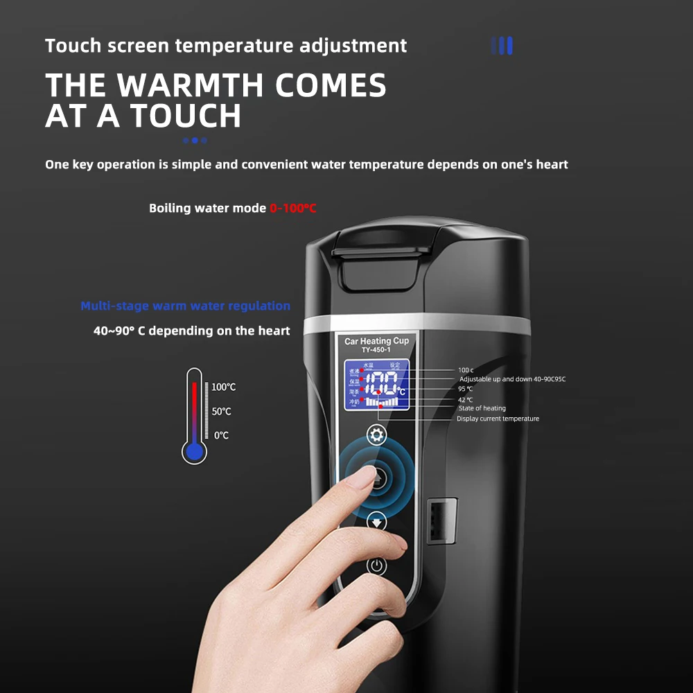 12V-24V Portable Car Heating Cup 304 Stainless Steel Water Warmer Bottle Car Kettle Coffee Milk Mug LCD Display Temperature