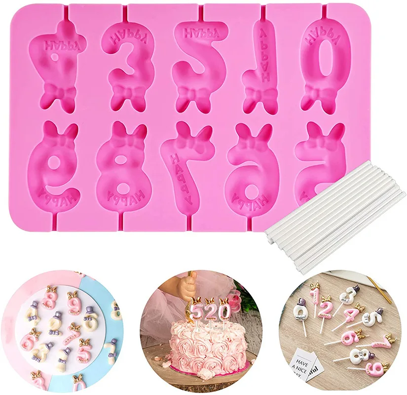 

3D Silicone Lollipop Chocolate Mold 26 Letter Number Baking Tools Non-stick Jelly And Candy Molds Birthday cake decoration gift