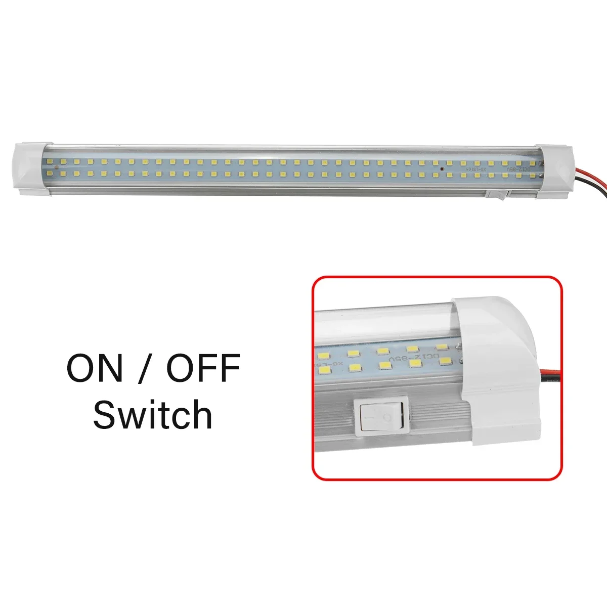 For Van Lorry Truck Camper Caravan Camping RV 1Pc 12V 24V Bar Strip Light 72 LED Car Interior Light Lamp Bar On/Off Switch
