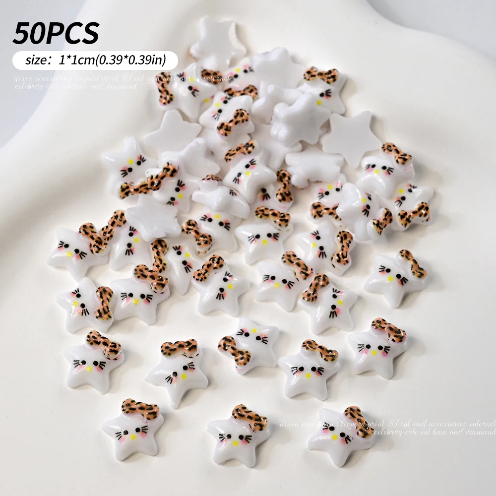 50 Teile/beutel 3D Sanrio Leopard Hallo Kitty Nail art Charms 10*11mm Nette Leopard Bowknot Kitty Nagel Dekor japanische & Koreanische KT Teile