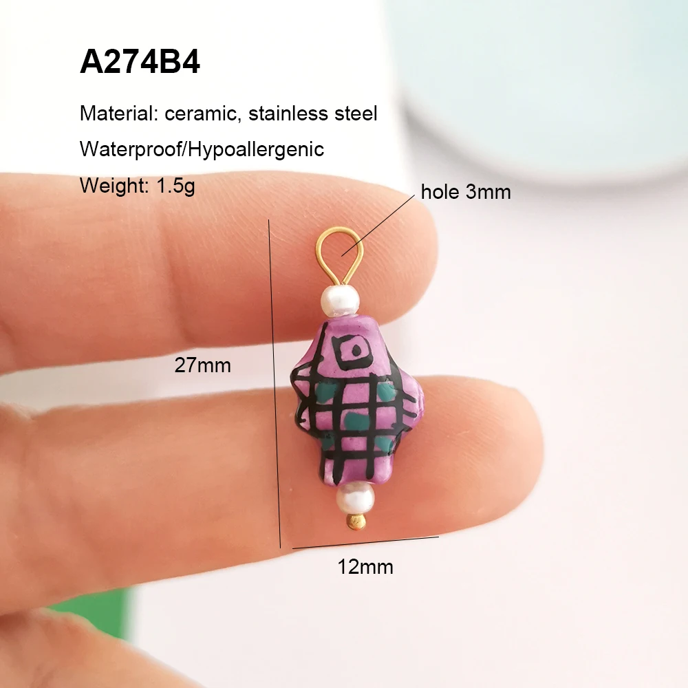 2pcs/lot Ceramic Pendant Charm Stainless Steel Fish Starfish Butterfly Shoes Cherry Flower Necklace Gold Color PVD Wholesale
