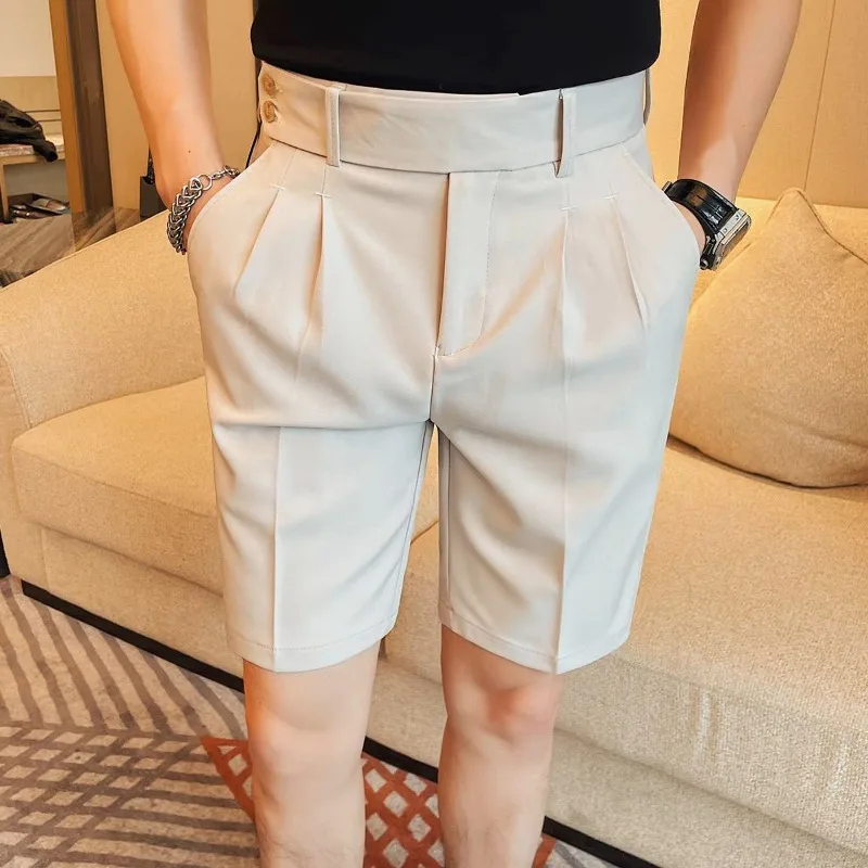 

Men's Summer Italian Style Shorts Solid Color Casual 5 Length Trousers High-end Fashion Slim Fit Above Knee Pants