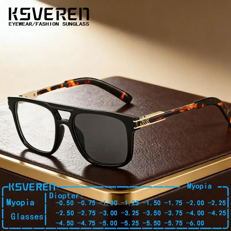 

Квадратные фотохромные очки для близорукости с двойным мостом, мужские и женские дизайнерские очки для близорукости по рецепту, уличные обесцвеченные очки