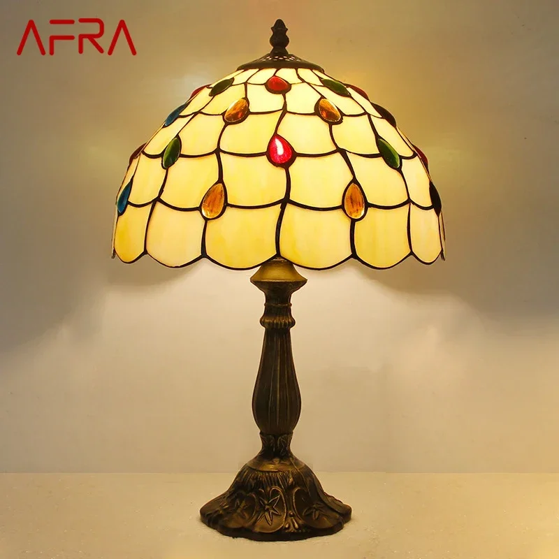 

AFRA Тиффани Настольная лампа Светодиодная роскошная креативная гостиная, кабинет, спальня, прикроватная лампа, вилла, отель, цветное стекло, настольный светильник