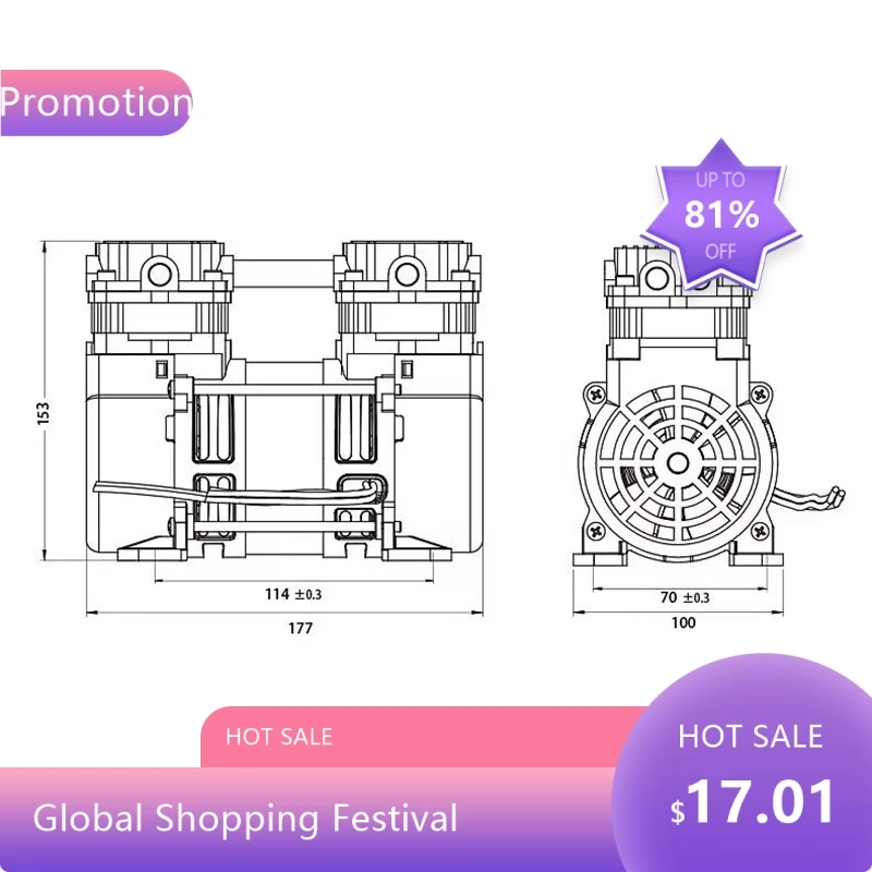 

080040803230W-65L-88Kpa мобиováálige aandose Industrielle Vakuumpumpe Labor-Saugen Leise Unterdruck-Vakuumpumpump