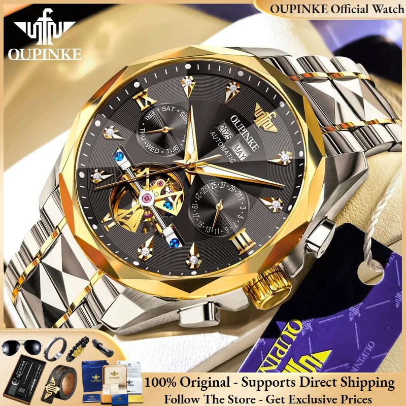 OUPINKE 3316 Men Watch Top Luxury Brand Waterproof Skeleton Automatic Watch Original Business Men Mechanical Watch Montre Homme