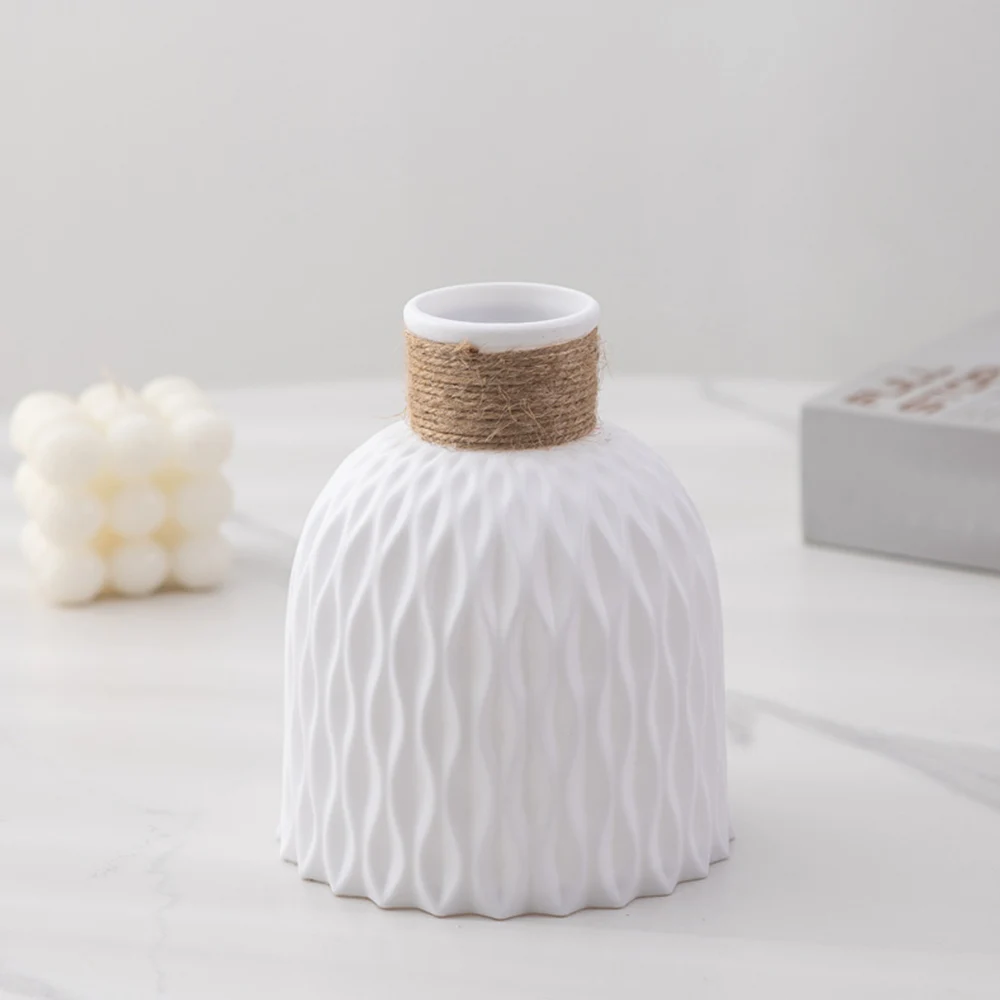 Jarrones de plástico para decoración del hogar, jarrón de flores de mimbre de imitación, decoraciones modernas de boda europea, cesta irrompible